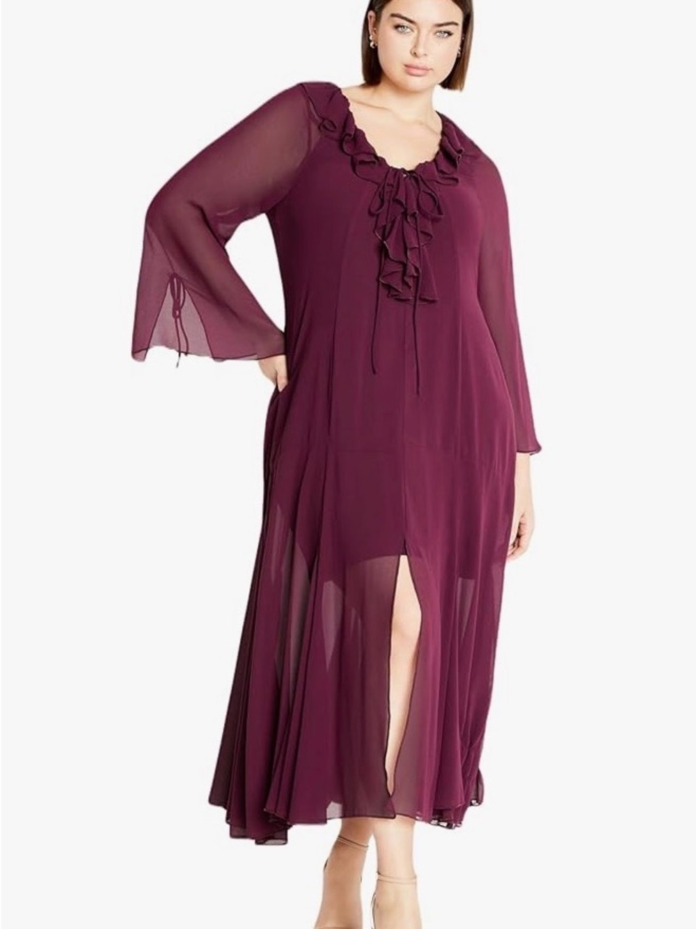 City Chic Plum Ruffle Maxi Dress